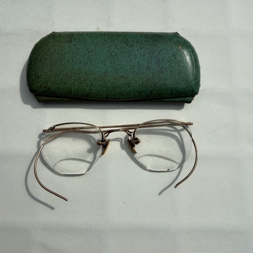 Vintage Rimless‎ Eyeglasses Women 12K Gold Filled Geometric Gold Good Engraved